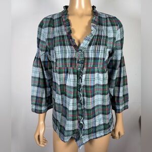 Sundance Women’s Size Extra Small XS 100% Cotton Flannel Plaid Blouse